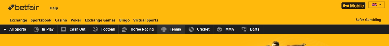 betfairサイトのトップバナー